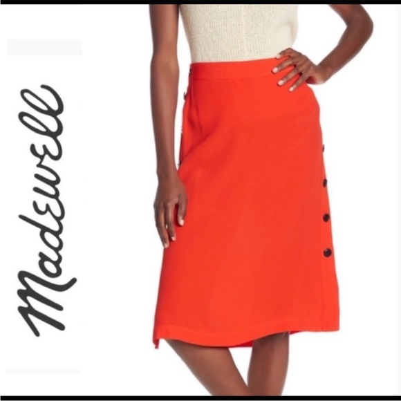 Madewell Women's Red Side Button Skirt - Picture 3 of 10